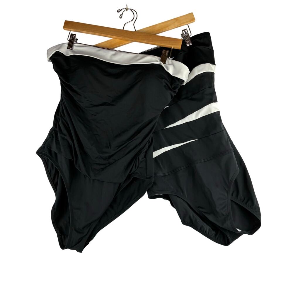 Strapless One Piece Swimsuit Bundle Lot of 2 Black White Size 16 Chaps A.N.A.